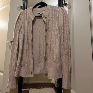 Loft cable sweater. Oat color. Puffy sleeves. Super classy.